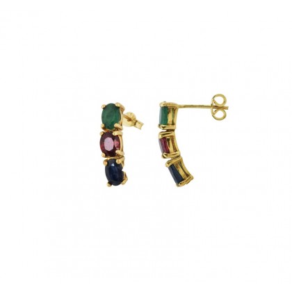 GEMSTONE 14 KT YAKUT ZÜMRÜT SAFİR KÜPE