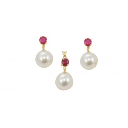 GEMSTONE 14 KT YAKUTLU MAYORKA İNCİ SET