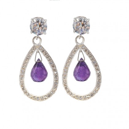 GEMSTONE ZİRKON TAŞLI AMETİST KÜPE