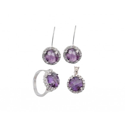 GEMSTONE 925 GÜMÜŞ AMETİST TAŞLI SET