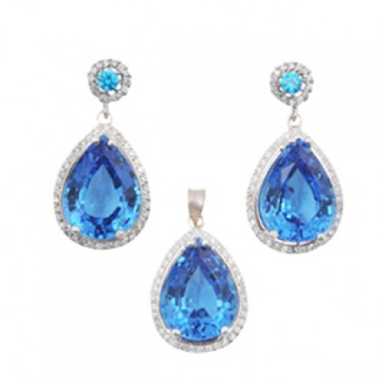 GEMSTONE 925 GÜMÜŞ MAVİ TOPAZ SET